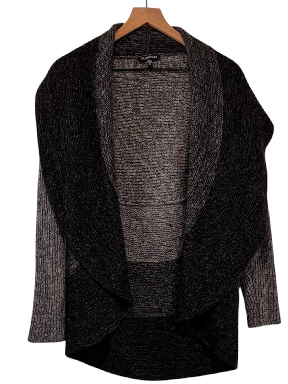 Eileen Fisher Yak Wool Silk Blend Oval Open Circle ColorBlock Cardigan Sweater